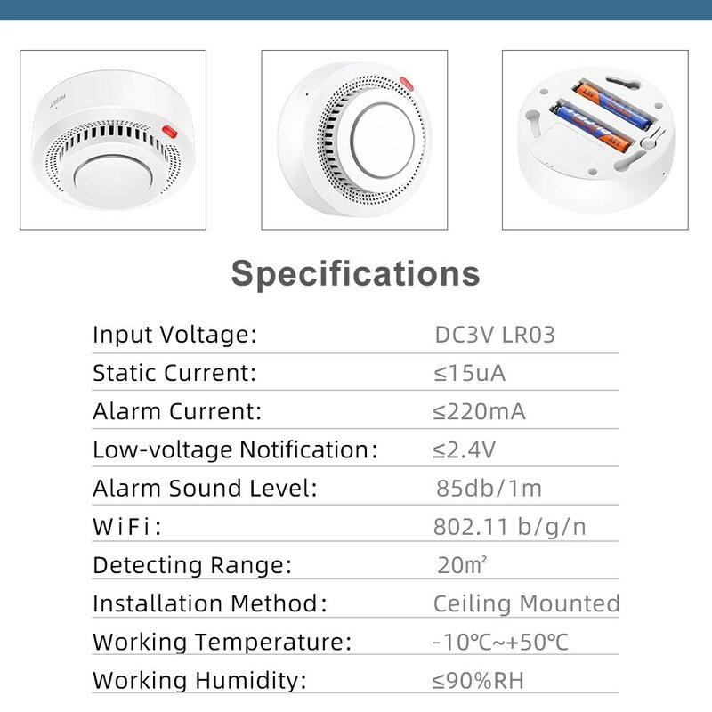Tuya Wifi Rauchmelder Sensor Feueralarm schnur los unabhängiger Rauchmelder Brandschutz Home Security E-Mail Alarm Tuya Smart