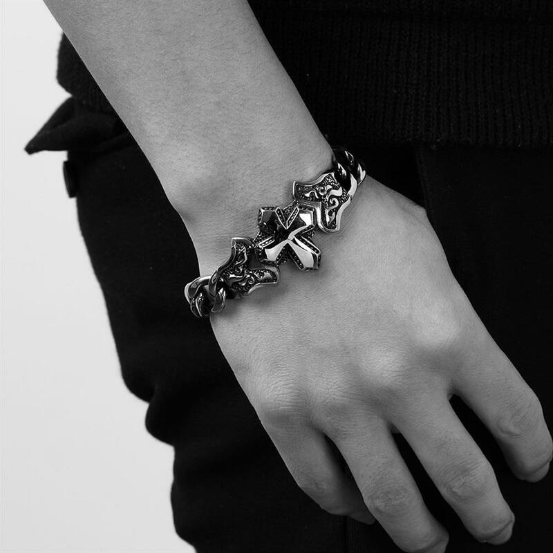 Clássico 316l aço inoxidável pulseiras para homens cruz simples vintage preto largura pulseira de pulso moda jóias 2021 tendência nova