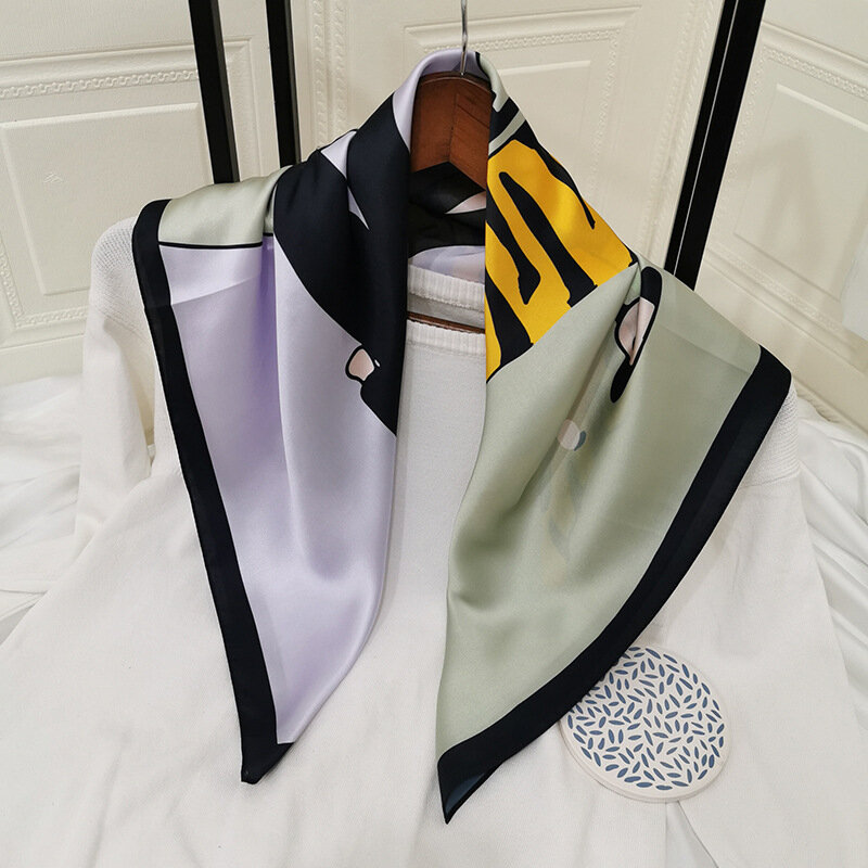 女性用フローラルシルクスカーフ,シンプルなスタイル,新品,イミテーションシルク,70x70cm,正方形,装飾用,女性用
