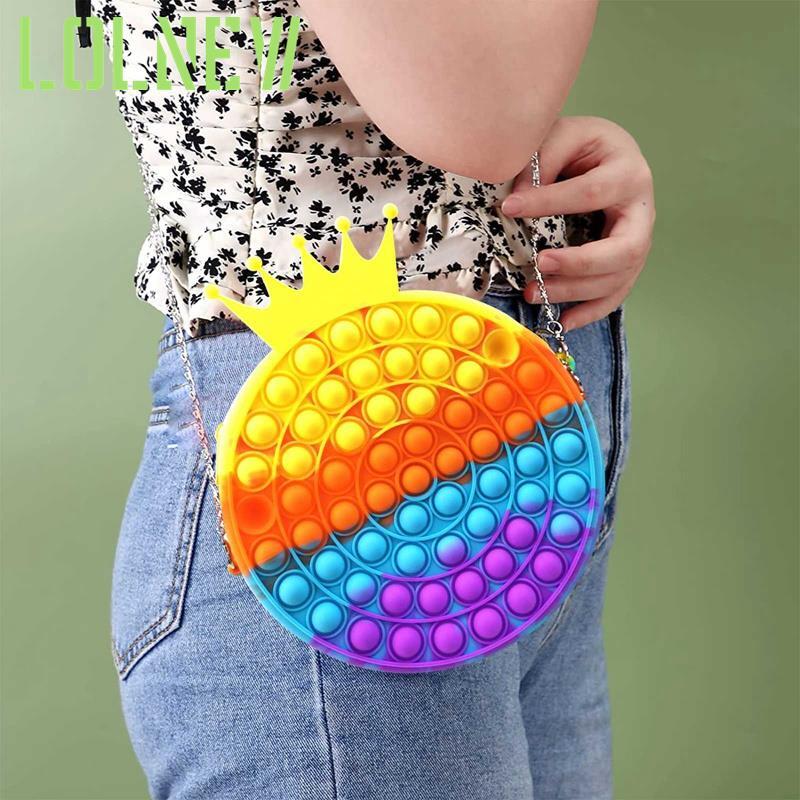 2021 donne catena singola Fidget giocattoli arcobaleno semplice Pop Fidget Bag Popper Pop Bubble Fidget sensoriale corona borsa a tracolla rotonda