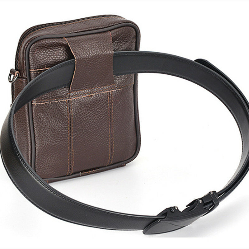 New Men's Leather Waist Bag Multi-function Mobile Phone Bag Head Layer Cowhide Body Bag Male Chest Bag Shoulder Bag