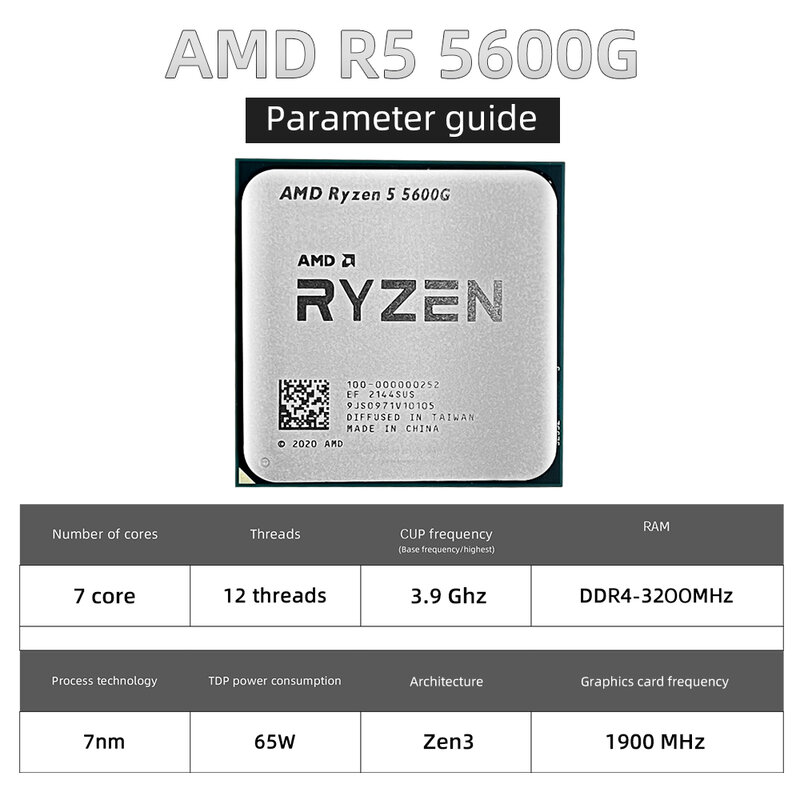 AMD-라이젠 5 5600G R5 5600G CPU 프로세서 소켓, 새로운 게임 AM4 3.9GHz 6 코어 12 스레드 65W DDR4 데스크탑 액세서리