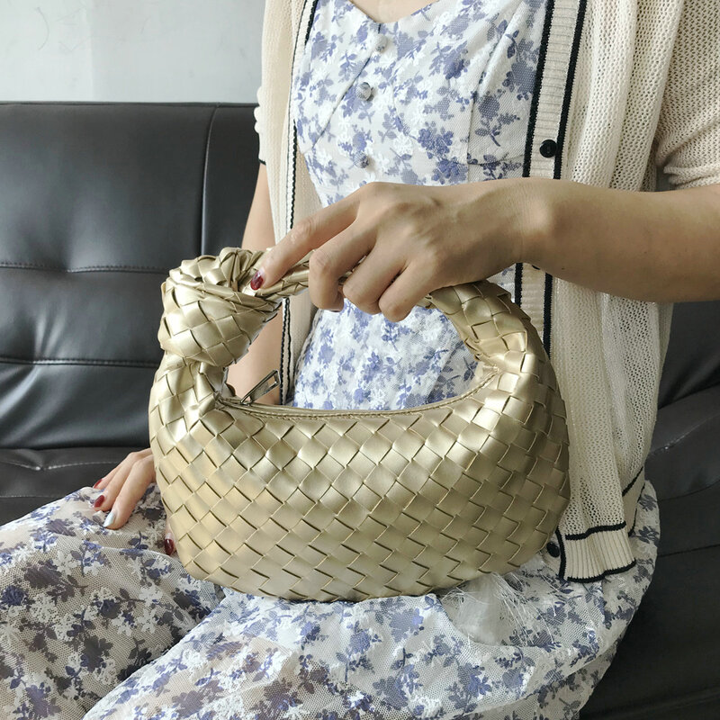 New fashion handmade luxury woven bag Retro leather shoulder bag ladies messenger hobo PU nodular handle casual women handbag
