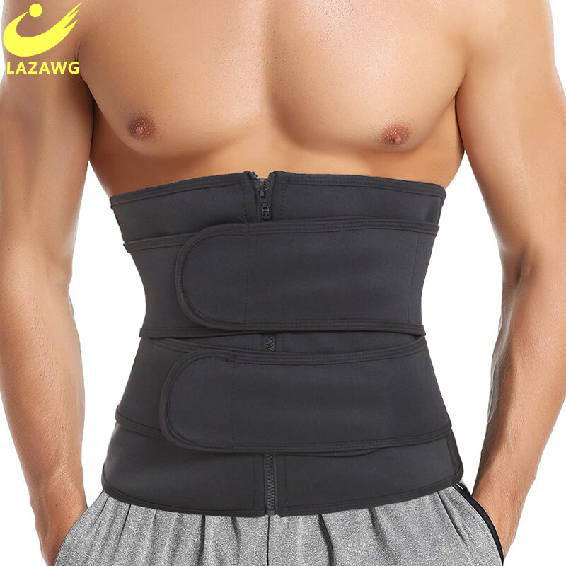 Lazawg cintura dos homens trainer ginásio cinto suor neoprene emagrecimento barriga envoltório trimmer cintos modelador corpo perda de peso cinta de controle de cinta