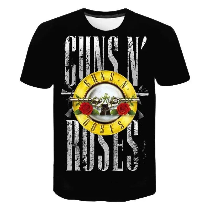 Camiseta con estampado 3D de Guns N Roses para hombre y mujer, ropa de calle informal de moda, Hip Hop