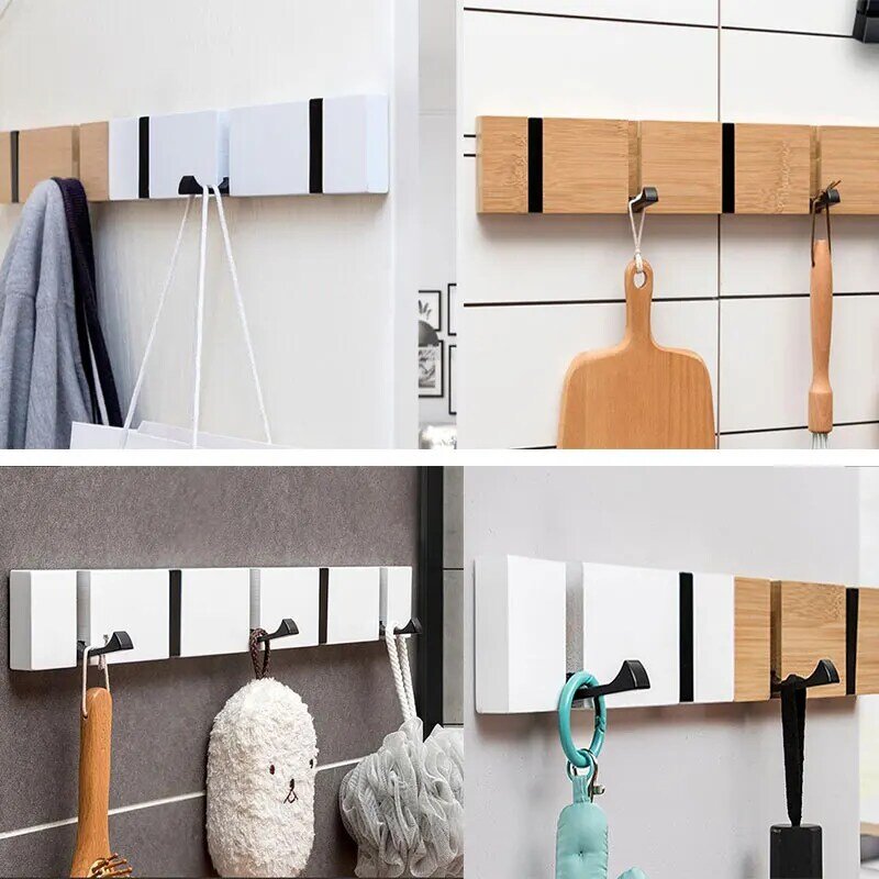 Foldable Coat Rack Bamboo Hallway Hat Hook Hanger Bedroom Door Wall-Mounting Hook Corner Room Kitchen Toilet Wall Brack Hook