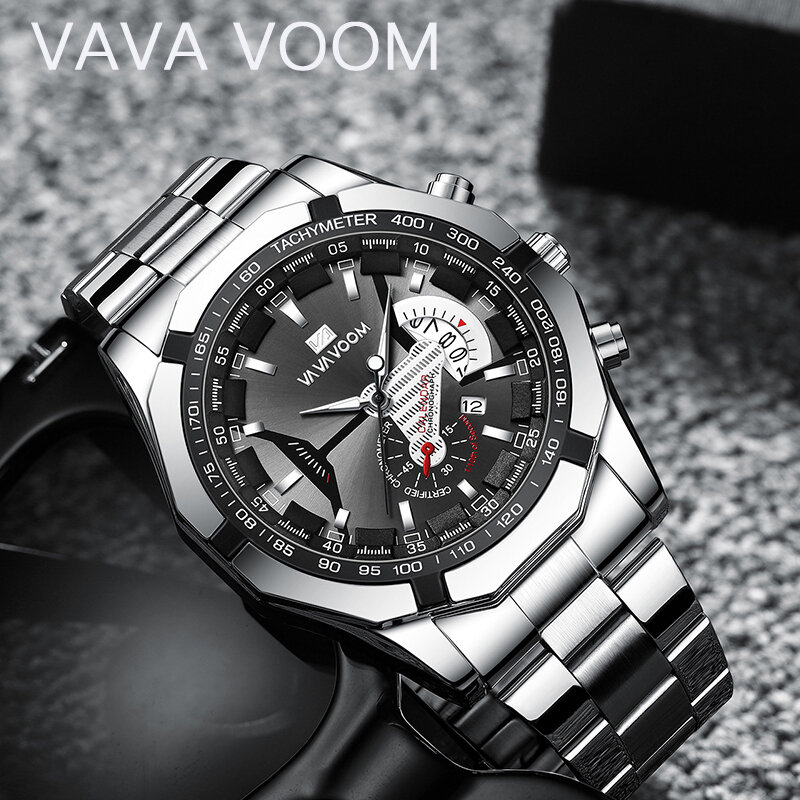 VAVA VOOM Top Brand Watch Men Stainless Steel Business Date Clock Waterproof Luminous Watches Mens Luxury Sport Quartz Watch