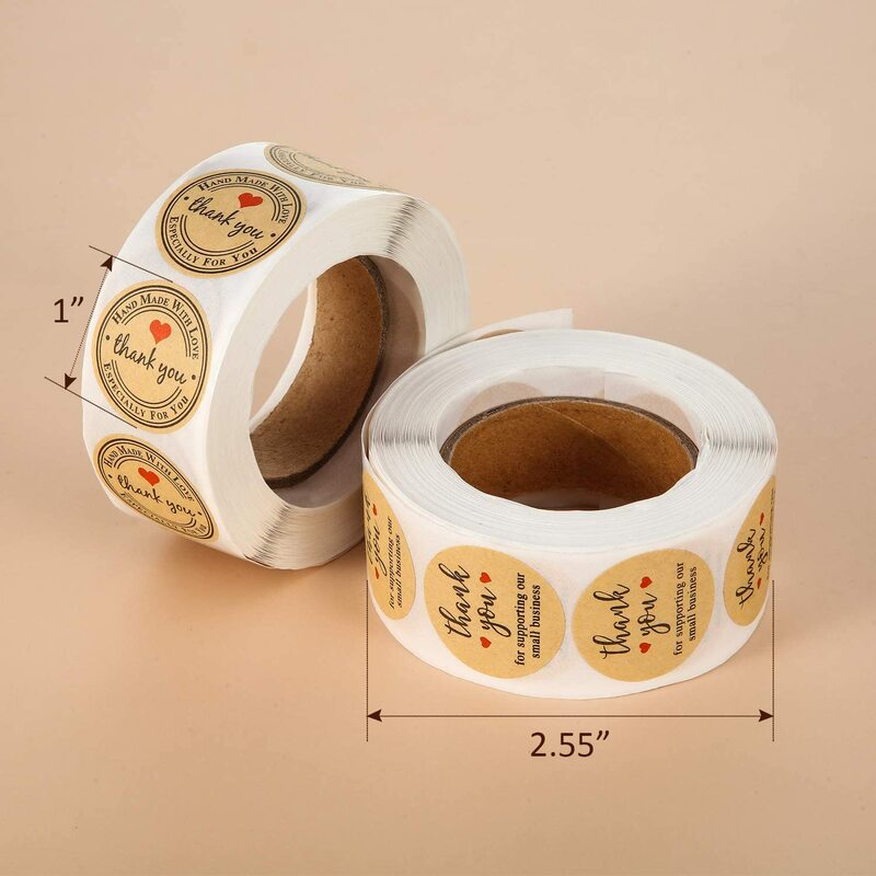 Rollo de pegatinas hechas a mano, etiqueta adhesiva de agradecimiento, pegatinas adhesivas redondas de Kraft, 4