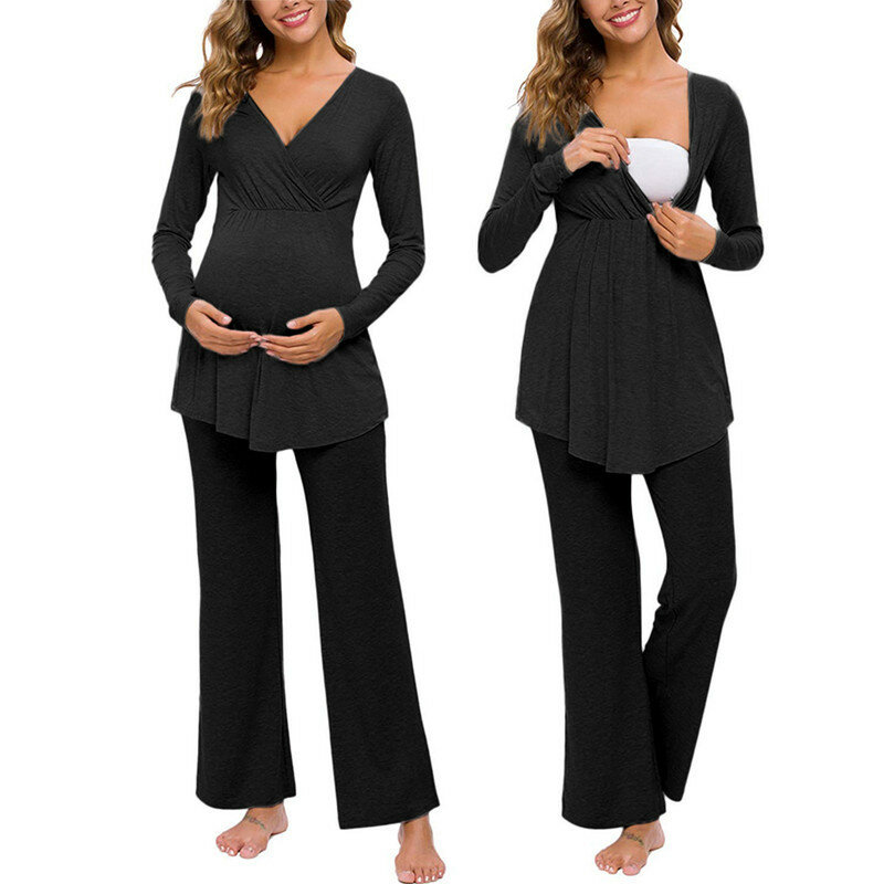 Conjunto de pijamas de manga larga para mujer, ropa de dormir Sexy de 2 piezas, fina, Modal, para embarazadas, novedad de verano, 2020