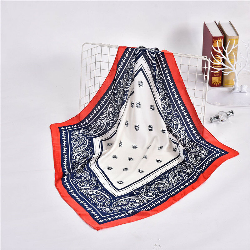 70x70cm Women Summer Foulard Scarf Satin Neck Scarf Neckwear Handkerchief Girls Paisley Printed Silk Square Scarf