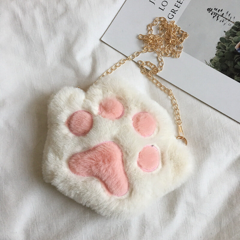 Cute Bear Paw Children's Plush Messenger Bag Lovely Girls Accessories Chain Shoulder Crossbody Bag Kids Coin Purse Handbags