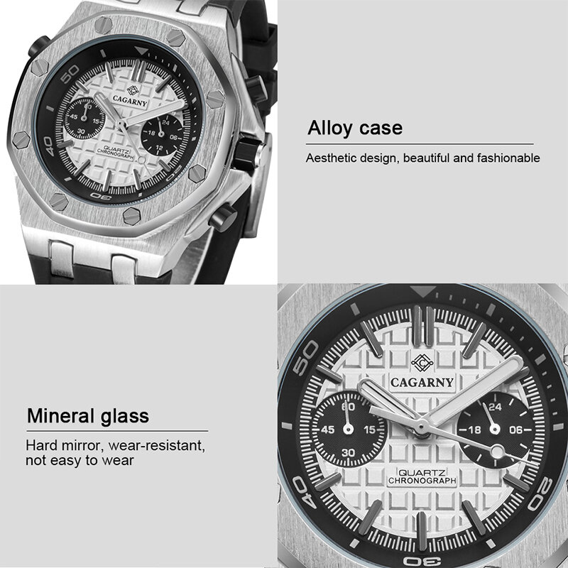 Cagarny-Reloj de pulsera de cuarzo para hombre, cronógrafo de lujo, de negocios