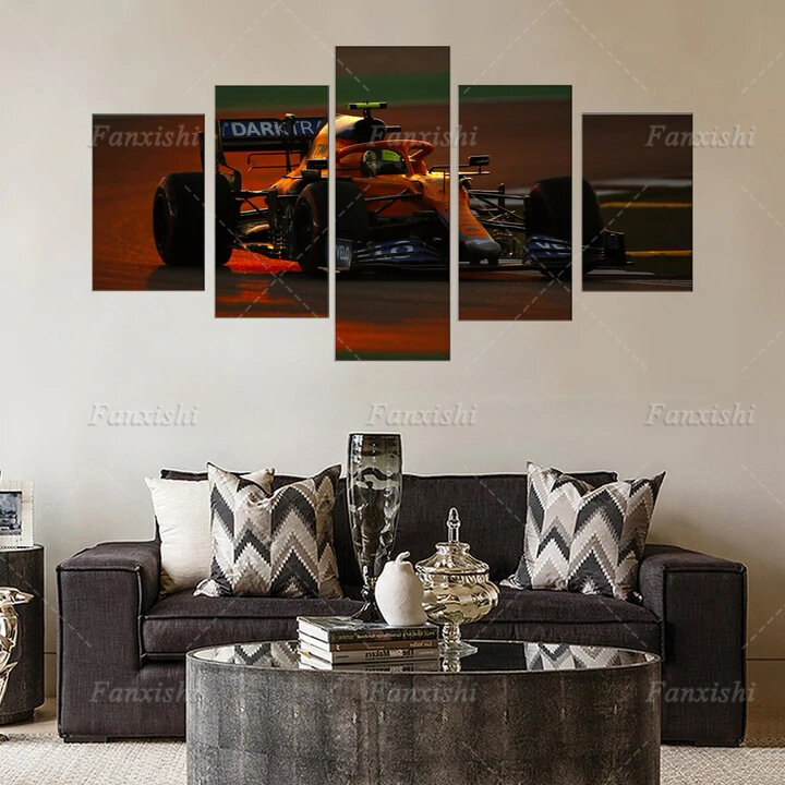F1 Car Mclaren MCL35M Lando Norris 5-Pieces-Poster Wall Art Canvas Painting Hd Print Modular Pictures for Living Room Home Decor