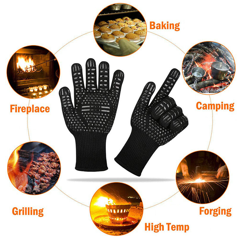 BBQ Oven Gloves 800 Degrees Fireproof Heat Resistant Gloves Silicone Oven Mitts Barbecue Heat Lnsulation Microwave Gloves