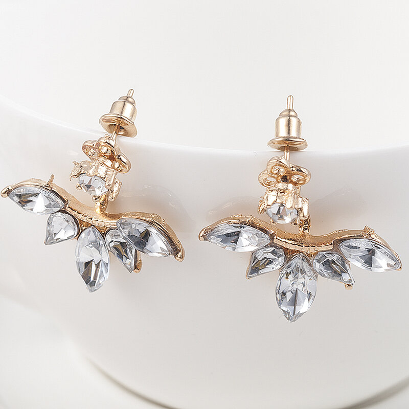 Korean Gold Leave Crystal Stud Earrings Fashion Statement Jewelry Earrings for Women