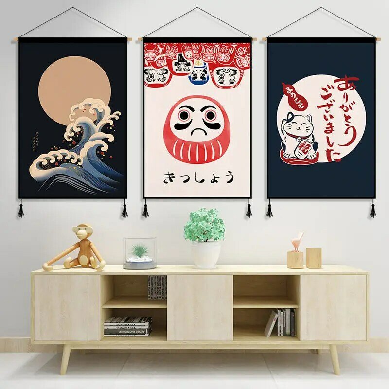 Tapeçaria japonesa de arte, tapeçaria de tecido, vários tamanhos, decoração de parede, sala de jantar, pendurar, de estudo