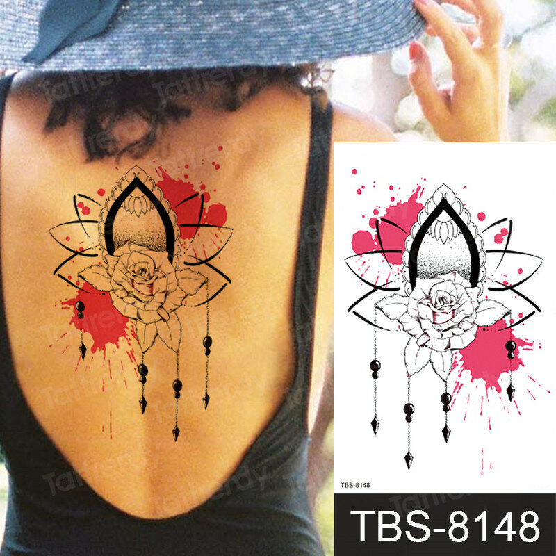曼荼羅一時的なタトゥーステッカーレース黒ヘナセックスタト女性のための胸の下でタトゥーunderboobスケッチデザイン 入れ墨及びボディーアート