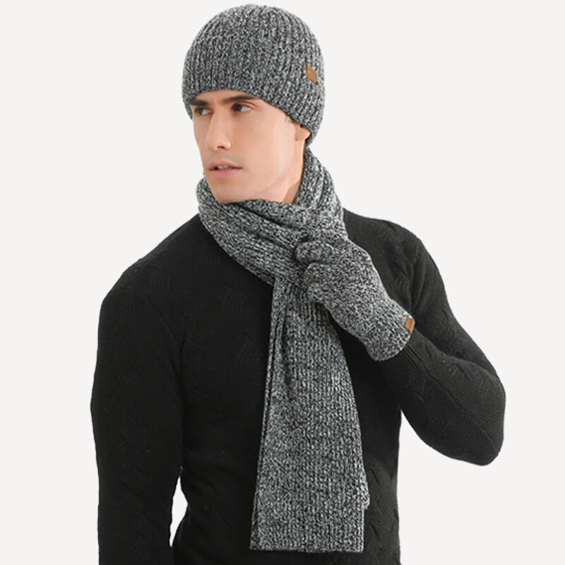 Costume chaud automne et hiver, couleur mixte, tricoté, chapeau épais en laine, écharpe, gants, trois cadeaux pour hommes