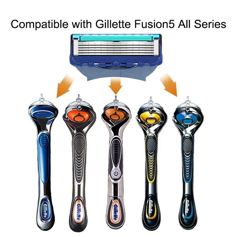 Lâminas de barbear para gillette fusion 5, lâmina de substituição com 5 camadas de aço inoxidável para homens