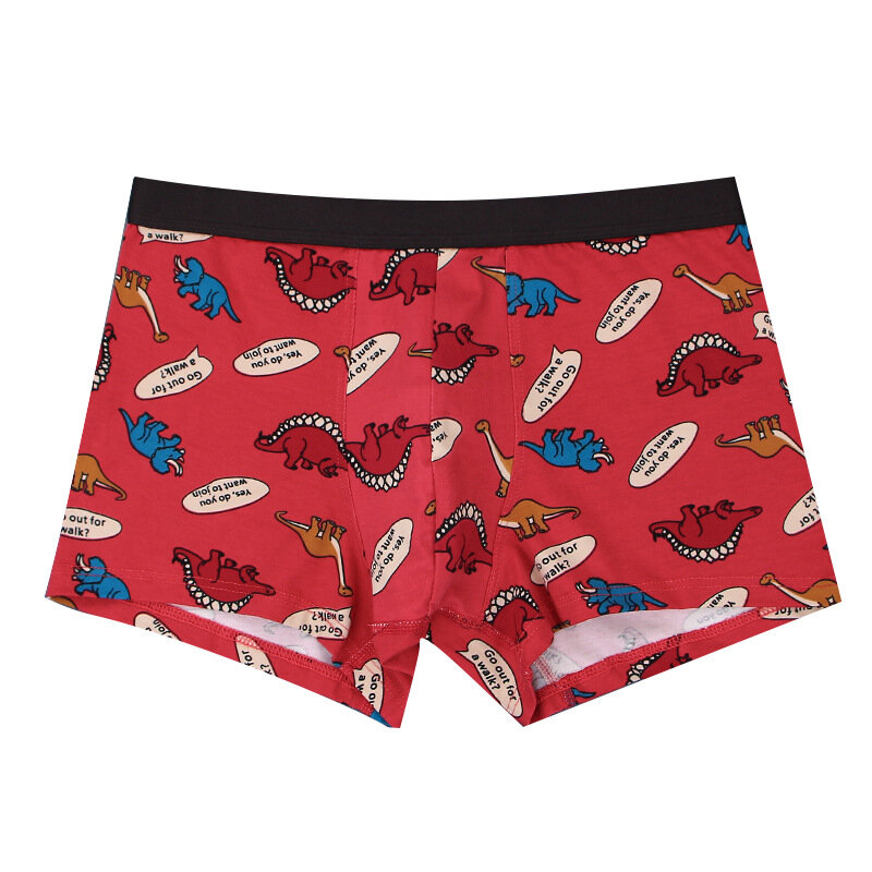 New Fashion Youth Man Cotton Underwear Dinosaur Cartoon Print Breathable Middle Waist Mens Boxers Male Underpants