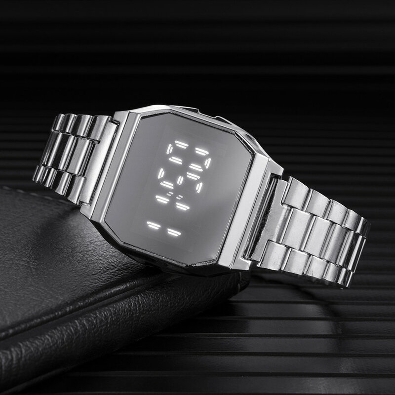 Sport Women Men Unisex Luxury Stainless Steel Link Bracelet LED Digital Women's Watches Business Men's Square Watch Reloj Mujer