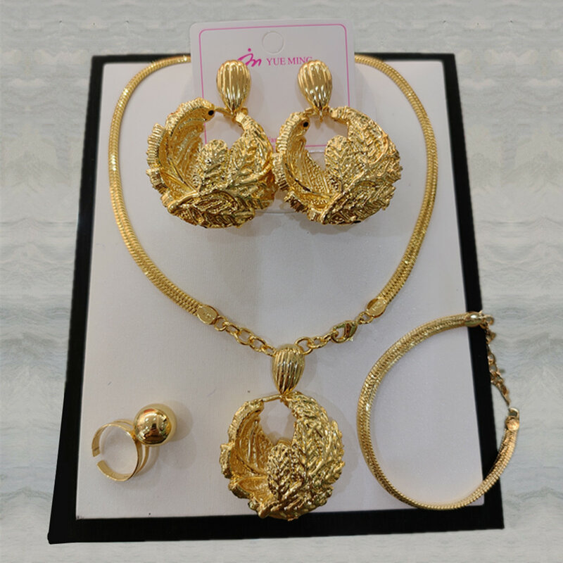 Conjuntos de jóias de cor de ouro africano para o casamento feminino nupcial colar de jóias de fantasia africano conjunto para o presente de festa feminino