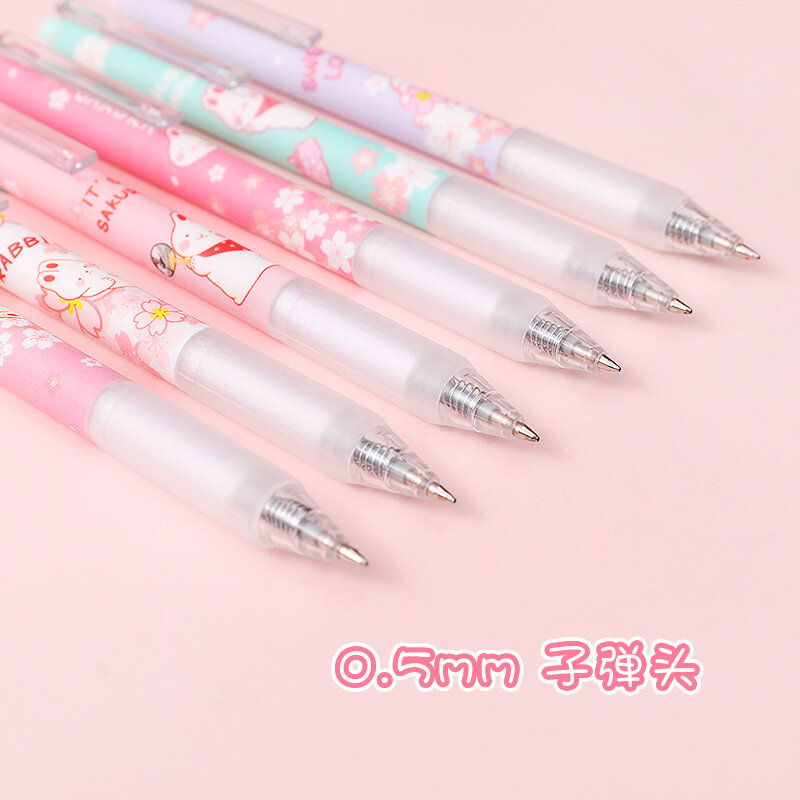 6 sztuk/partia Sakura królik Neuter Pen proste dziewczyna Instagram naciśnij czarny długopis studenci Test nauka biuro naciśnij 0.5mm długopisy żelowe