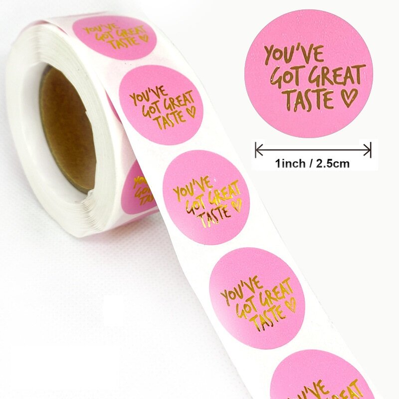 500pcs/roll 1inch You've Got Great Taste Stickers Pink White Round Seal Label Adhesive Paper Sticker Scrapbooking DIY Crafts