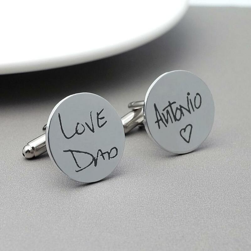 Gemelos personalizados, gemelos de escritura a mano, gemelos personalizados para él, regalo para papá, marido, regalo del Día del Padre