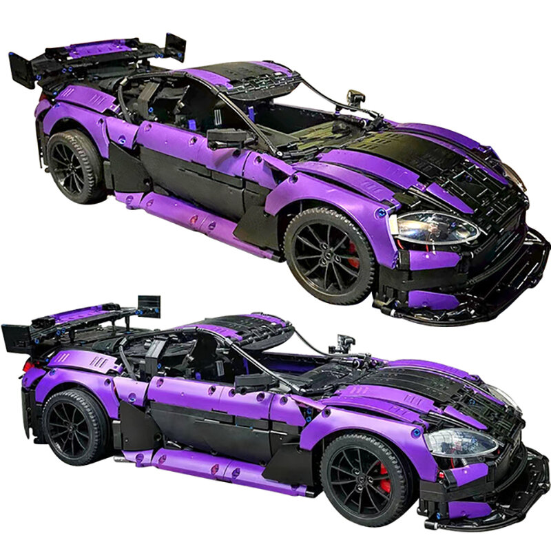 高品質の紫色のロードスターカー,3850ピース,1:8,有名なスポーツレーシングカー,MOC-8780 vantage,ブロック,おもちゃ,子供向けギフト
