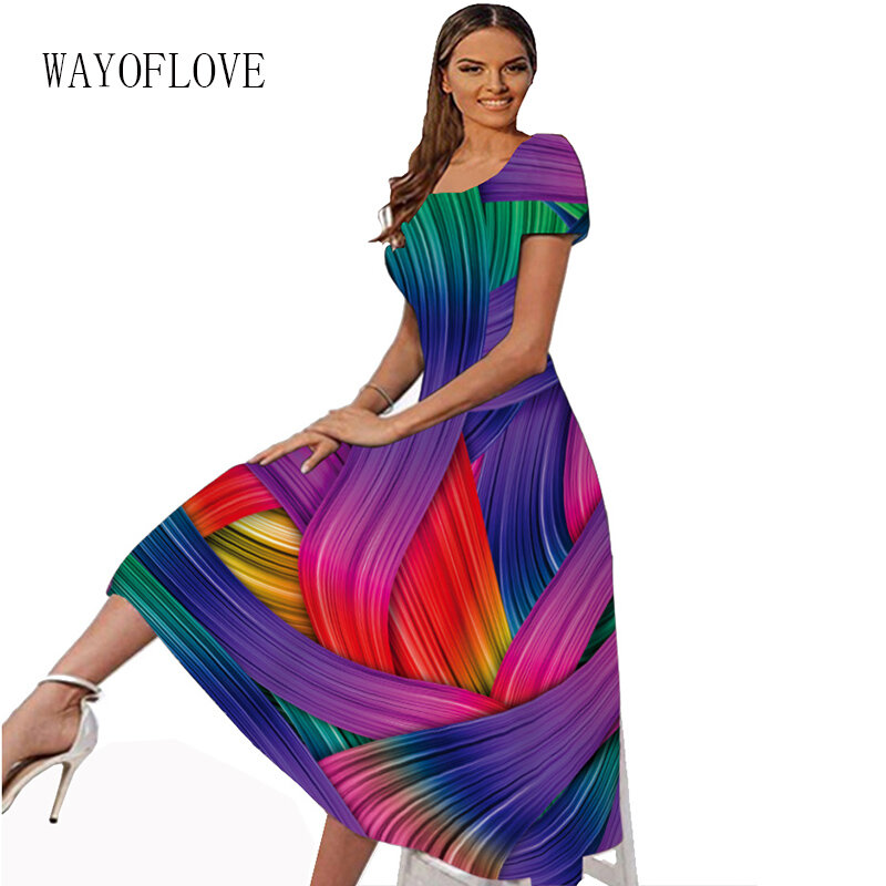 Женское платье с принтом WAYOFLOVE, повседневное пляжное длинное платье с коротким рукавом для вечерние ны и лета
