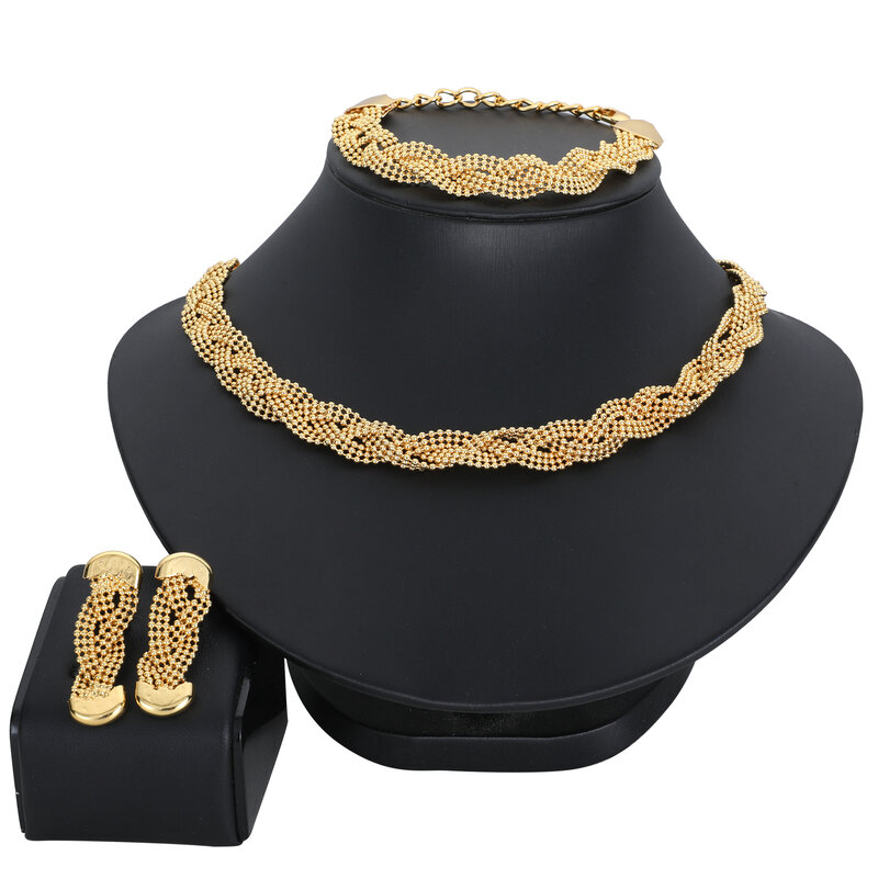 Neue Design Halskette Set Trend Afrikanischen Schmuck Sets Für Frauen Halskette Und Earing Armband Dubai Gold Farbe Hochzeit Party Braut
