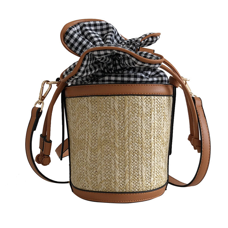 2020 New Hand-woven Bucket Female Bag Large Capacity High Quality Stitching Beach Bag Fashion Shoulder Messenger Handbag