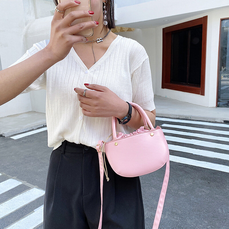 Borsa a tracolla con secchiello con coulisse per donna borse a tracolla in pelle gialla rosa piccola coreana per donna 2021 nuove borse di lusso