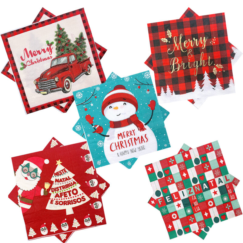 Omilut-servilletas navideñas de Papá Noel, servilletas de árboles, suministros de pañuelos para fiestas, vacaciones y Navidad