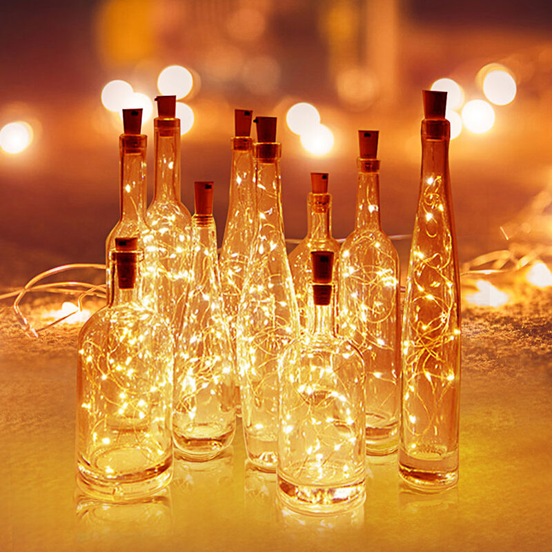 Luces LED para botella de vino con corcho, guirnalda alimentada por batería de alambre de cobre, cadena de luces coloridas para decoración de fiesta y boda de hadas, 2M, 20
