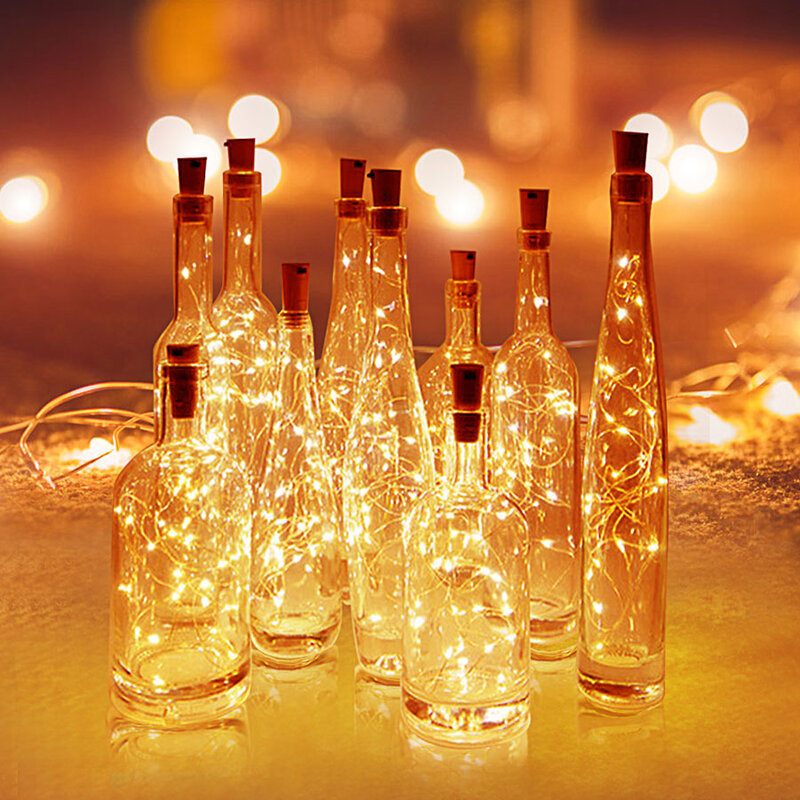 2M 20 LED Wine Bottle Lights with Cork Copper Wire Battery Powered Garland Colorful Fairy Lights String for Party Wedding Decor