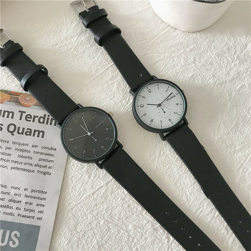 Einfache Stil Frauen Uhren Klassische Damen Schwarz Leder Armbanduhren Ulzzang Mode Marke Tropfen Verschiffen Weibliche Quarz Uhr