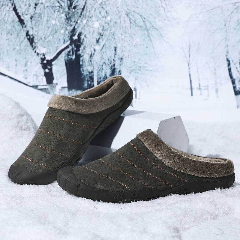 CYYTL Winter Men Warm Fur Home Slippers Man Waterproof Soft Shoes Non-slip Indoor Leather Couple Snow Pantuflas Hombre Sloffen