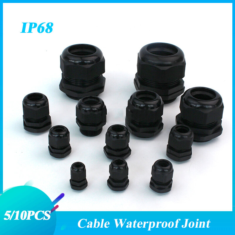 1/2/5/10 pces glândula de cabo impermeável PG7-PG36 branco/preto conector junção entrada do cabo ip68 plástico de náilon