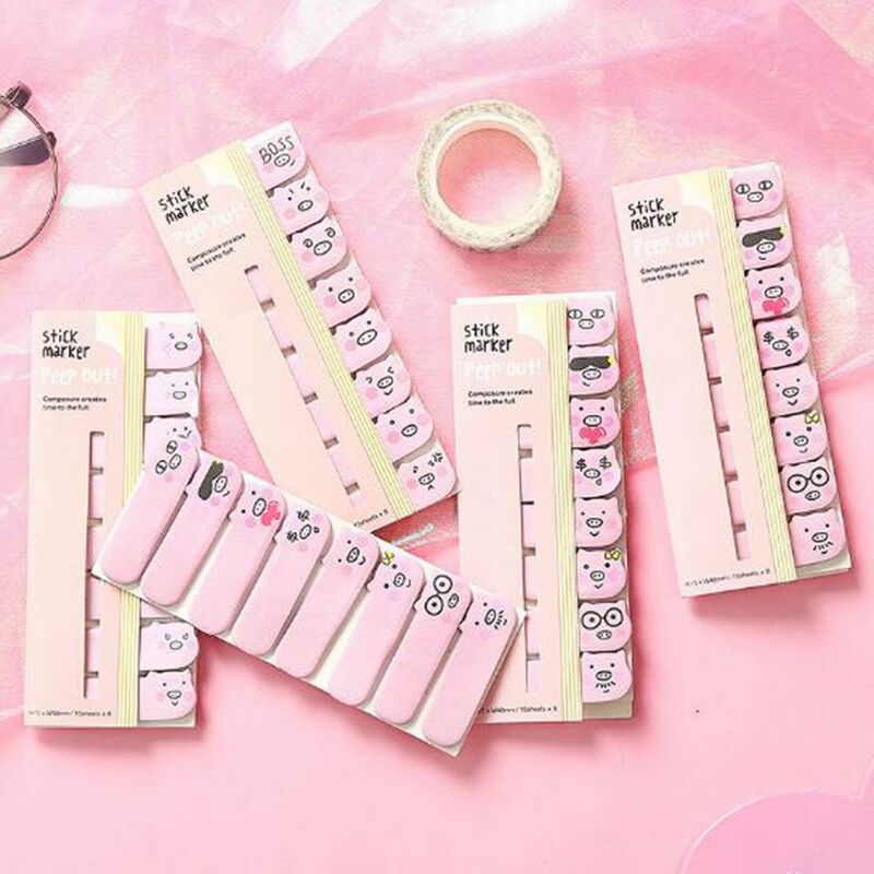 8Pcs/lot Cute Pig Memo Pad Sticky Notes Kawaii Cartoon Animal Bookmark Stationery Label Stickers School  Office Supplies