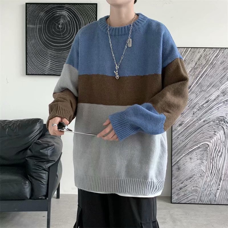 Sweter Pria Musim Gugur dan Dingin Jersey Longgar Pria Mode Korea Meja Sweter Jepang Kepribadian