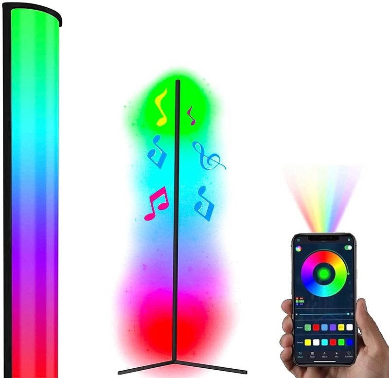 LED Corner Floor Lamp RGB Dimmable Light with APP Remote Control Smart 1.5M Ambient Night Light for Living Stream Bedroom Party