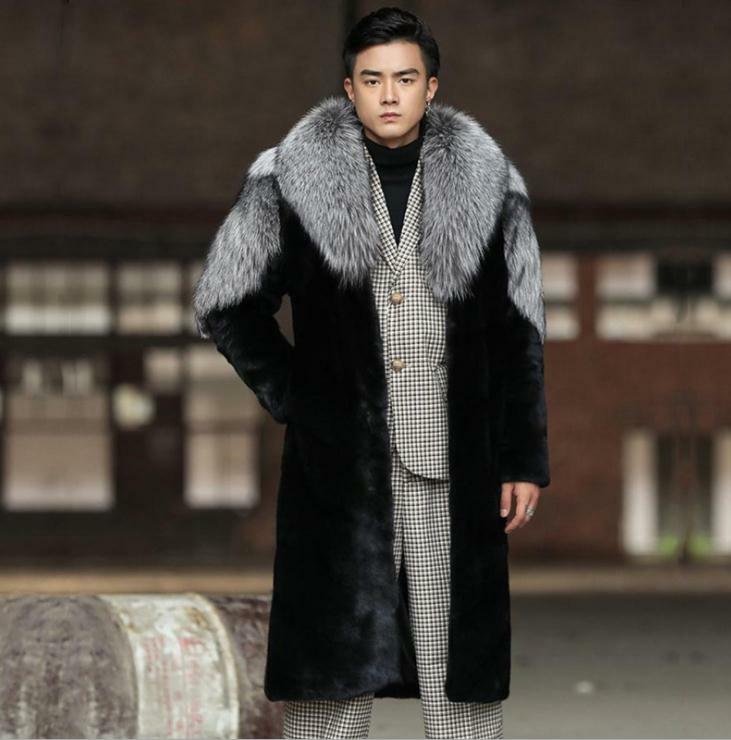 معطف فرو صناعي خريفي شتوي مقطع طويل للرجال ملابس خارجية كبيرة الحجم غير رسمية سترات دافئة باركاس فرو مزيف K1554