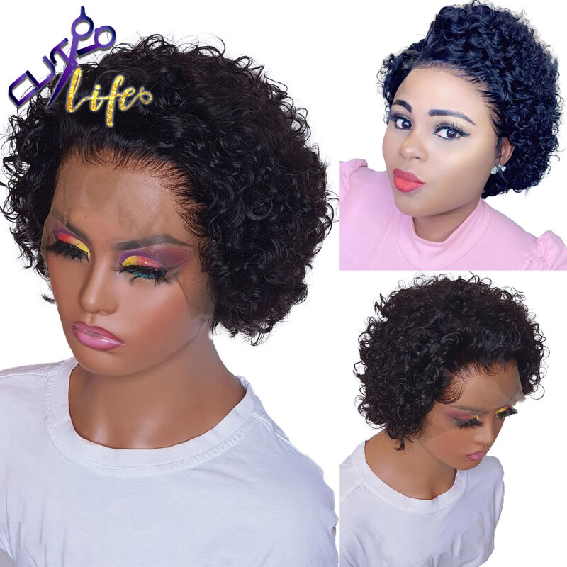 Naturalne krótkie peruki z kręconymi włosami ludzkie włosy Bob peruki koronki przodu wstępnie oskubane peruki dla czarnych kobiet głębokie kręcone fala Remy brazylijski peruka