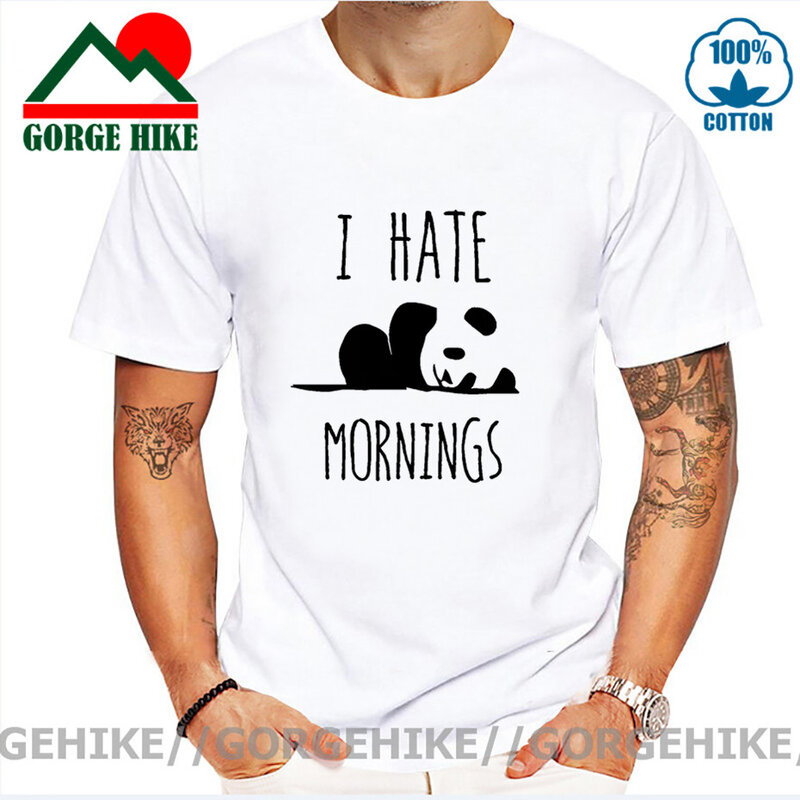 GorgeHike-ropa de marca harajuku para hombres, camiseta informal de algodón, camiseta de verano, camiseta bonita de Panda I HATE morning, 2021