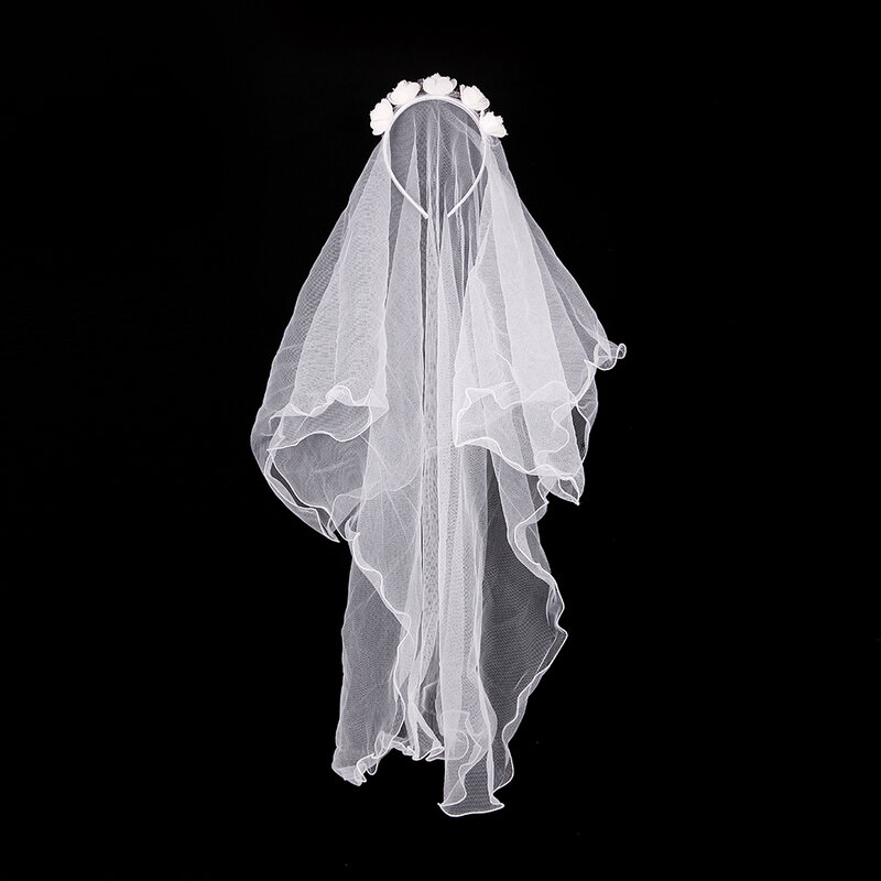 نقية الأبيض الزهور طبقة مزدوجة طويلة الزفاف طرحة زفاف حفلة مزاجه الجنية الشعر الديكور الحجاب صور الدعائم