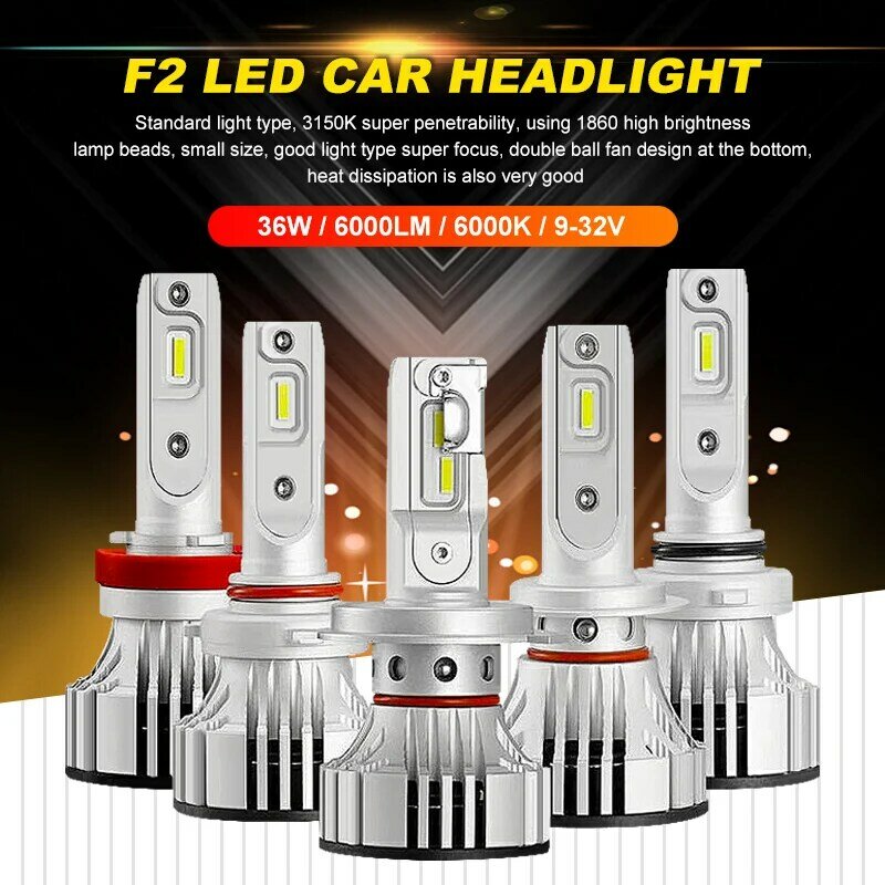 Pes-lâmpadas de led para carro ores f2, h4, h7, h8, h11, 9005, 9006, h1, 880, csp, chip, 72w, lm, canbus, luz de neblina