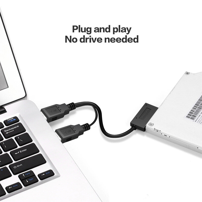 USB2.0 SATA 6 + 7 13Pin 슬림 라인 슬림 케이블 (외부 USB2.0 전원 공급 장치 포함) 노트북 CD-ROM DVD-ROM ODD 어댑터