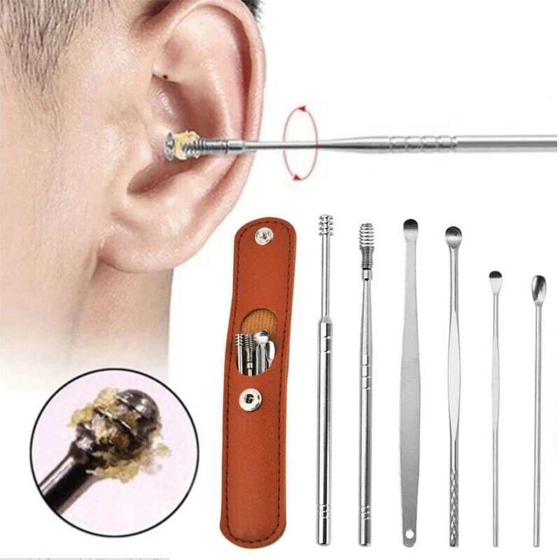 Innovativo Set di strumenti per la pulizia della cera per orecchie a molla con custodia per la cura dell'orecchio Curette a spirale detergente per cerume per orecchie in acciaio inossidabile